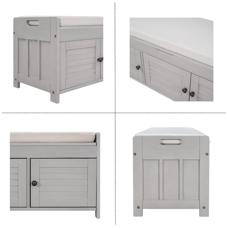 Panca contenitore in lino con cuscino Bianco / Espresso / Grigio / Blu scuro, seduta singola, 110,5 cm