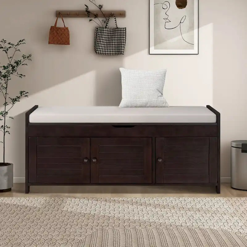 Panca contenitore in lino con cuscino Bianco / Espresso / Grigio / Blu scuro, seduta singola, 110,5 cm
