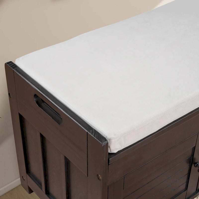Panca contenitore in lino con cuscino Bianco / Espresso / Grigio / Blu scuro, seduta singola, 110,5 cm