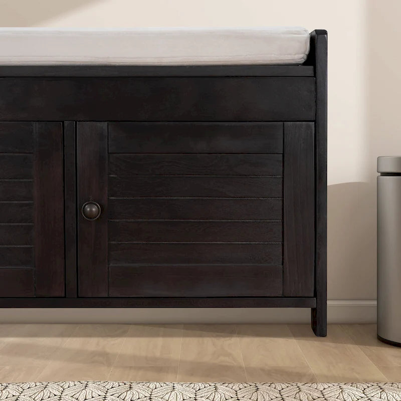 Panca contenitore in lino con cuscino Bianco / Espresso / Grigio / Blu scuro, seduta singola, 110,5 cm