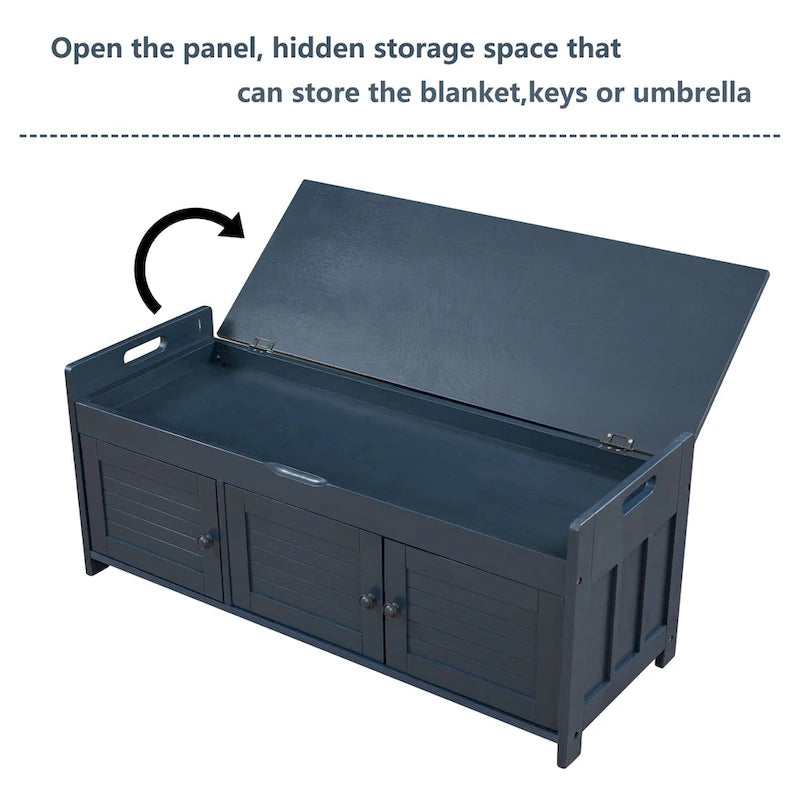 Panca contenitore in lino con cuscino Bianco / Espresso / Grigio / Blu scuro, seduta singola, 110,5 cm