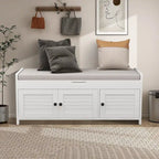 Panca contenitore in lino con cuscino Bianco / Espresso / Grigio / Blu scuro, seduta singola, 110,5 cm