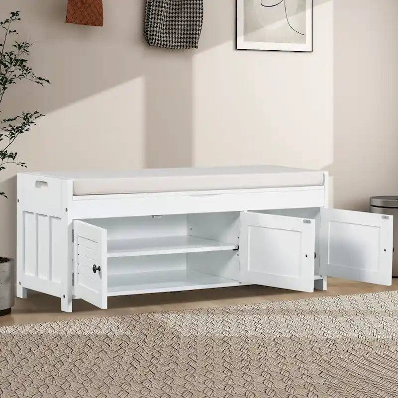 Panca contenitore in lino con cuscino Bianco / Espresso / Grigio / Blu scuro, seduta singola, 110,5 cm