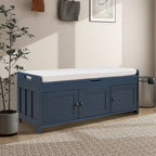 Panca contenitore in lino con cuscino Bianco / Espresso / Grigio / Blu scuro, seduta singola, 110,5 cm