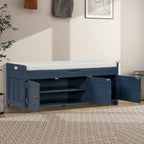 Panca contenitore in lino con cuscino Bianco / Espresso / Grigio / Blu scuro, seduta singola, 110,5 cm