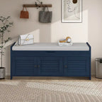 Panca contenitore in lino con cuscino Bianco / Espresso / Grigio / Blu scuro, seduta singola, 110,5 cm