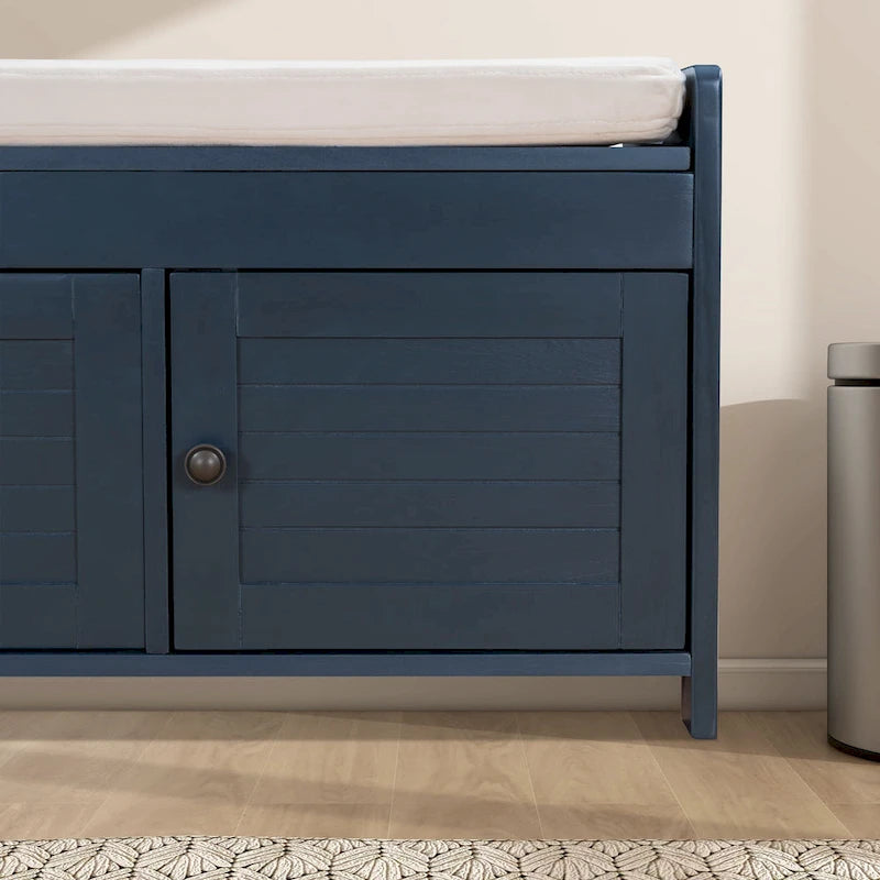 Panca contenitore in lino con cuscino Bianco / Espresso / Grigio / Blu scuro, seduta singola, 110,5 cm