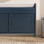 Panca contenitore in lino con cuscino Bianco / Espresso / Grigio / Blu scuro, seduta singola, 110,5 cm