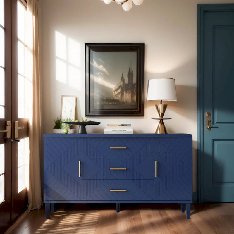 Mobiletto 2 ante 3 cassetti blu navy con effetto intagliato