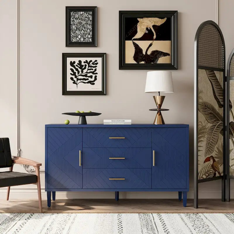 Mobiletto 2 ante 3 cassetti blu navy con effetto intagliato