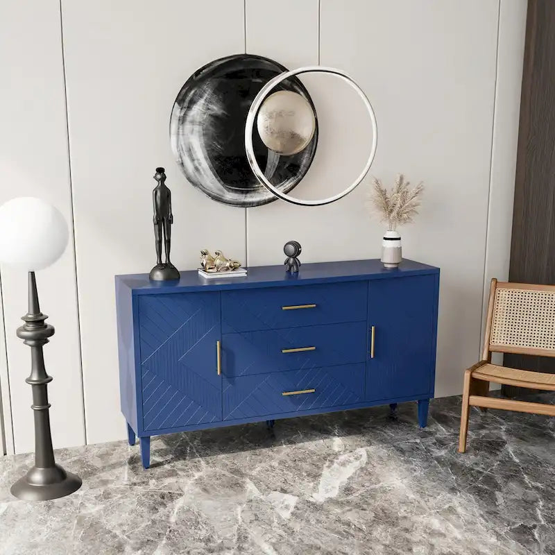 Mobiletto 2 ante 3 cassetti blu navy con effetto intagliato
