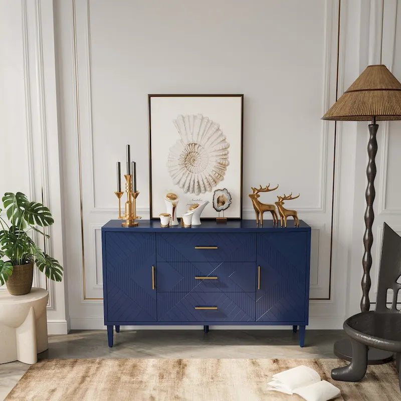 Mobiletto 2 ante 3 cassetti blu navy con effetto intagliato