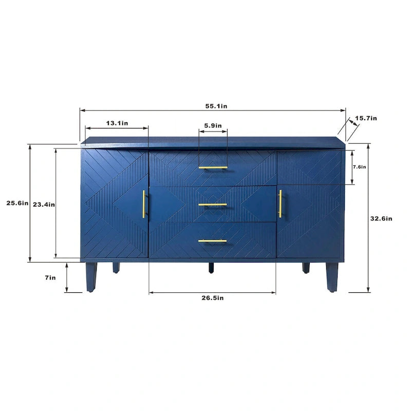 Mobiletto 2 ante 3 cassetti blu navy con effetto intagliato