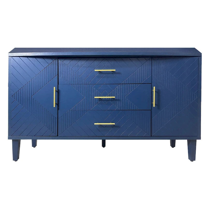 Mobiletto 2 ante 3 cassetti blu navy con effetto intagliato