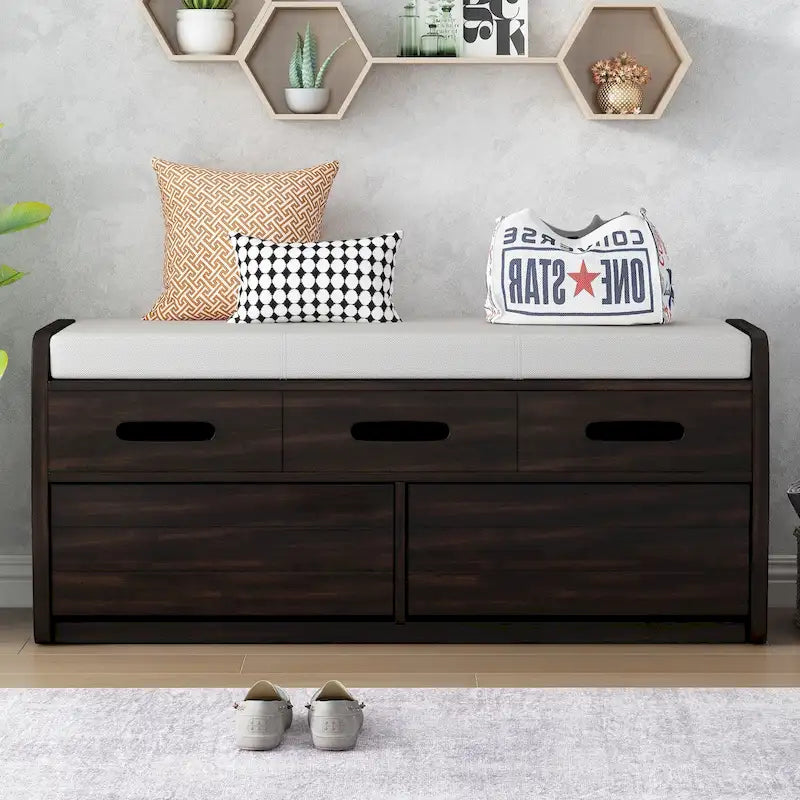 Panca Contenitore Rustica a 2 Posti con 2 Cassetti, Legno Naturale / Espresso / Blu Marino / Bianco
