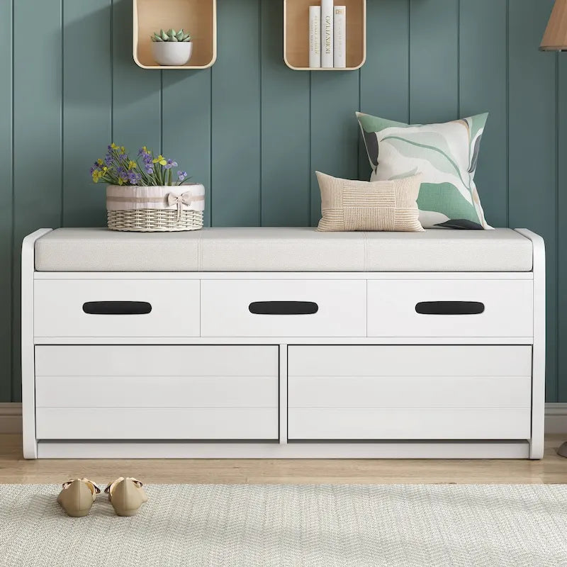 Panca Contenitore Rustica a 2 Posti con 2 Cassetti, Legno Naturale / Espresso / Blu Marino / Bianco