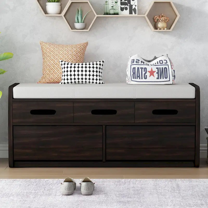 Panca Contenitore Rustica a 2 Posti con 2 Cassetti, Legno Naturale / Espresso / Blu Marino / Bianco