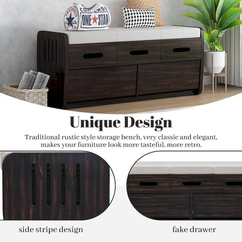 Panca Contenitore Rustica a 2 Posti con 2 Cassetti, Legno Naturale / Espresso / Blu Marino / Bianco