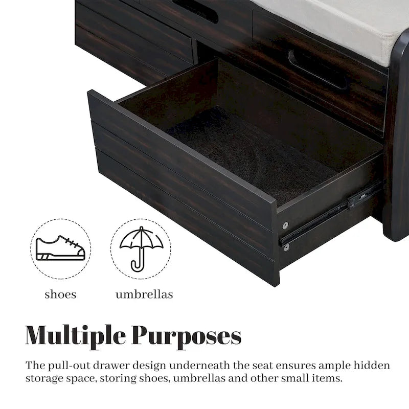 Panca Contenitore Rustica a 2 Posti con 2 Cassetti, Legno Naturale / Espresso / Blu Marino / Bianco