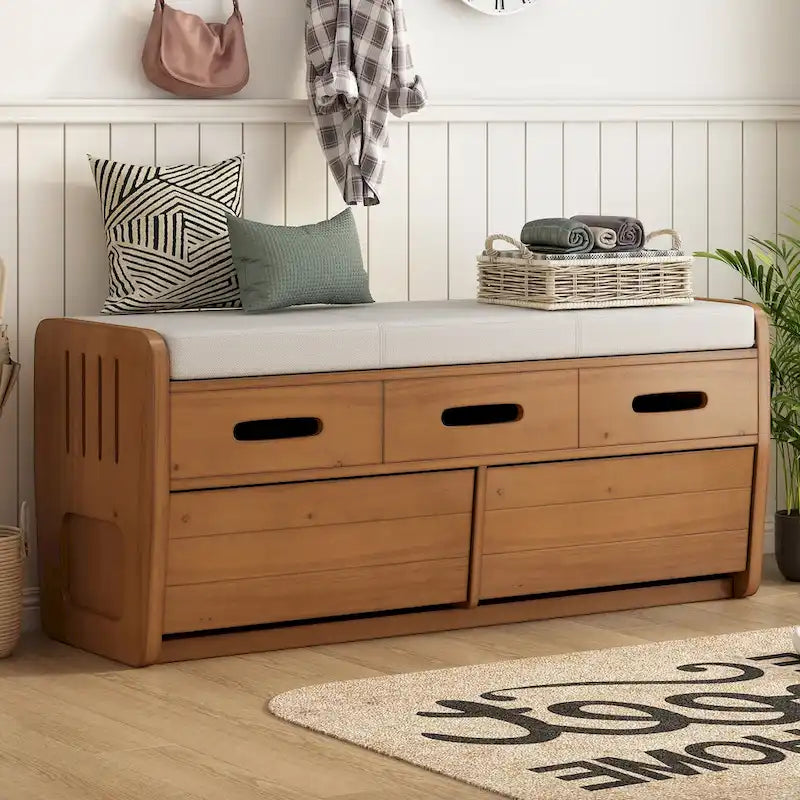 Panca Contenitore Rustica a 2 Posti con 2 Cassetti, Legno Naturale / Espresso / Blu Marino / Bianco