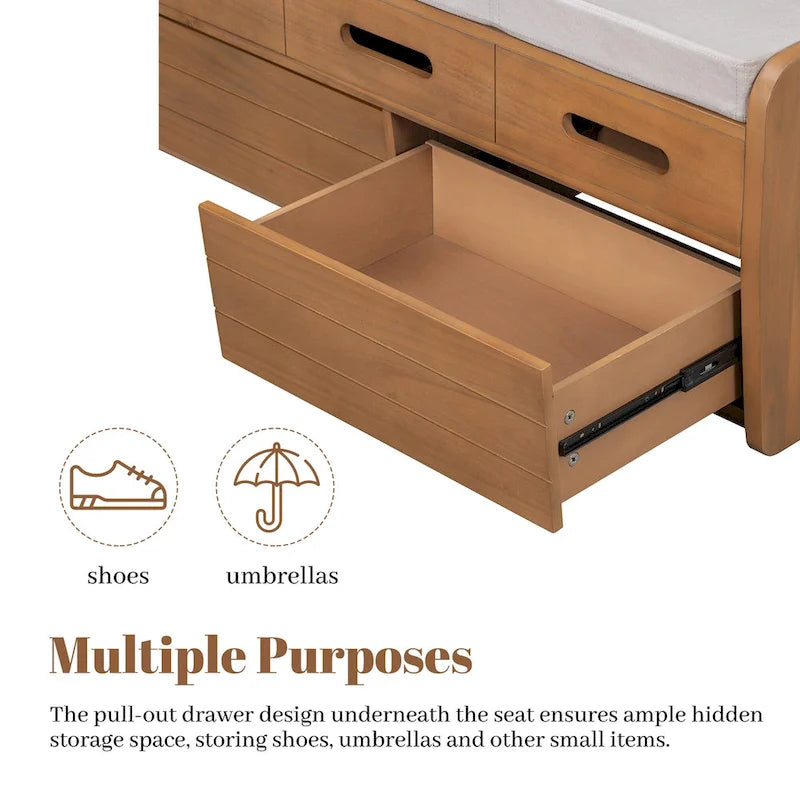 Panca Contenitore Rustica a 2 Posti con 2 Cassetti, Legno Naturale / Espresso / Blu Marino / Bianco