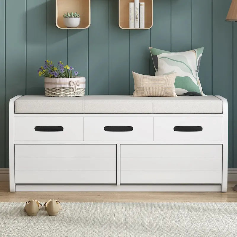 Panca Contenitore Rustica a 2 Posti con 2 Cassetti, Legno Naturale / Espresso / Blu Marino / Bianco