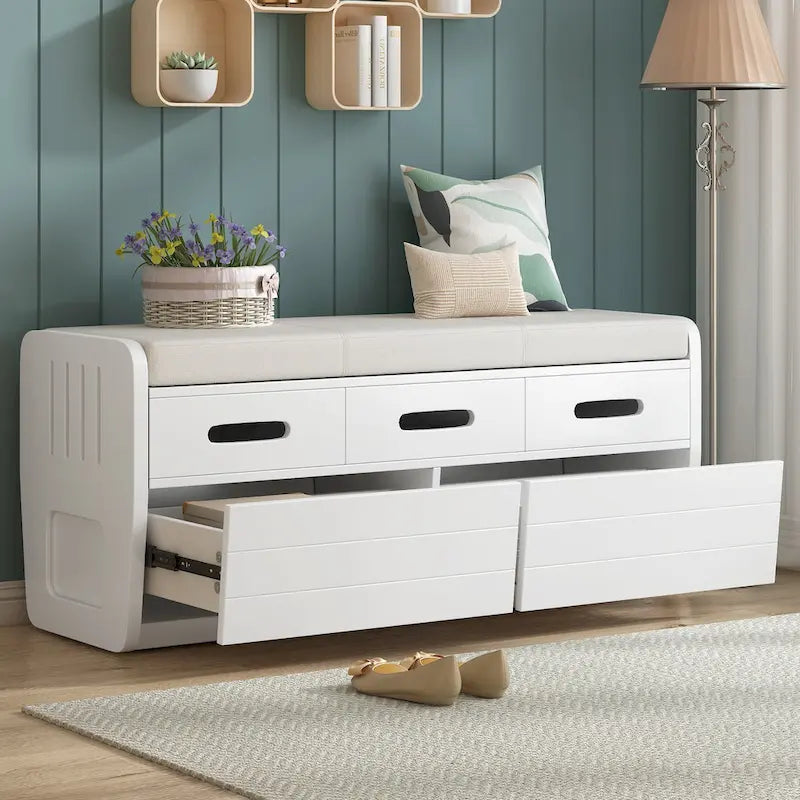 Panca Contenitore Rustica a 2 Posti con 2 Cassetti, Legno Naturale / Espresso / Blu Marino / Bianco