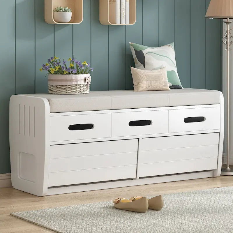 Panca Contenitore Rustica a 2 Posti con 2 Cassetti, Legno Naturale / Espresso / Blu Marino / Bianco