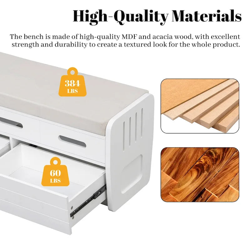 Panca Contenitore Rustica a 2 Posti con 2 Cassetti, Legno Naturale / Espresso / Blu Marino / Bianco