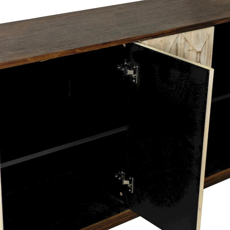 Credenza vintage a 4 ante Marrone / Naturale / Nera, Legno, Montaggio 1 persona