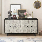 Credenza vintage a 4 ante Marrone / Naturale / Nera, Legno, Montaggio 1 persona
