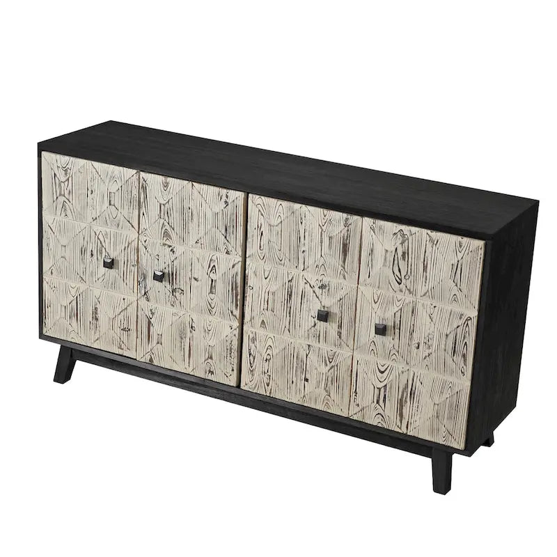 Credenza vintage a 4 ante Marrone / Naturale / Nera, Legno, Montaggio 1 persona