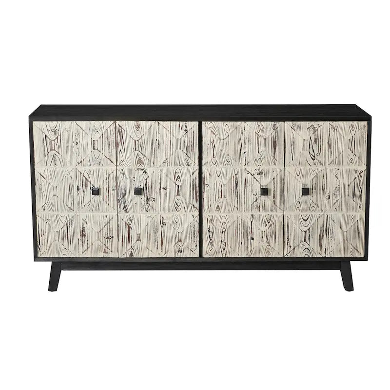 Credenza vintage a 4 ante Marrone / Naturale / Nera, Legno, Montaggio 1 persona