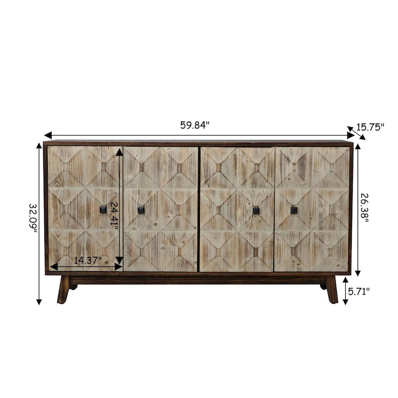 Credenza vintage a 4 ante Marrone / Naturale / Nera, Legno, Montaggio 1 persona
