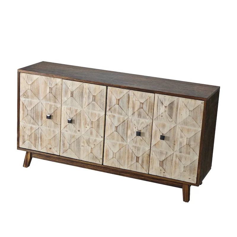 Credenza vintage a 4 ante Marrone / Naturale / Nera, Legno, Montaggio 1 persona