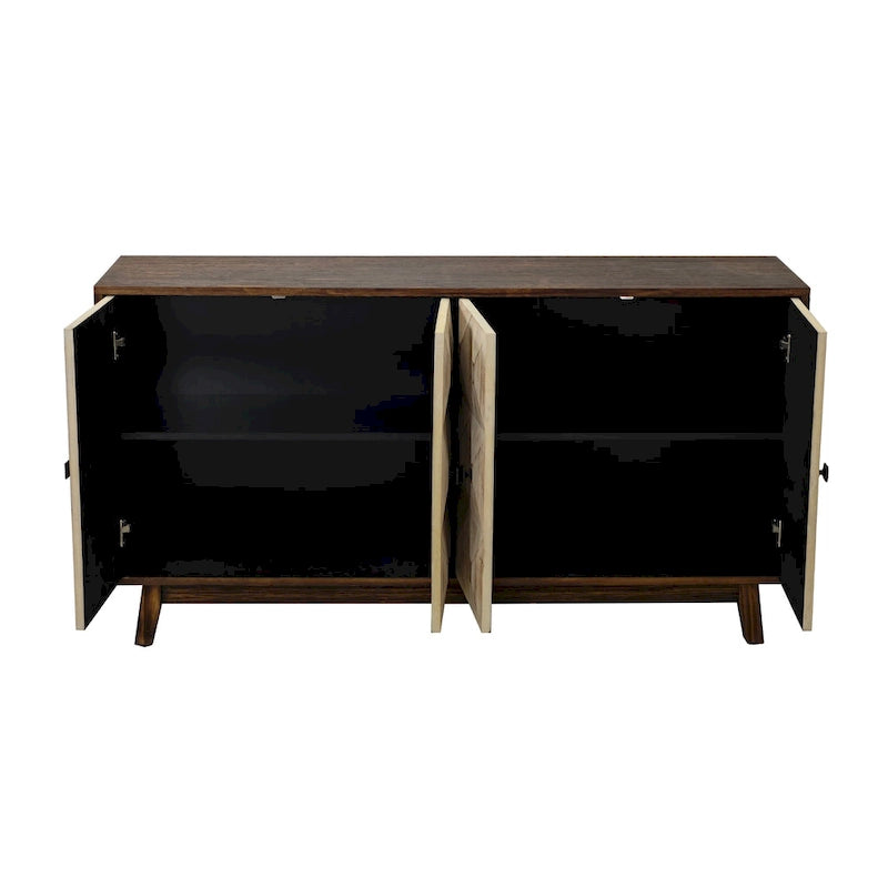 Credenza vintage a 4 ante Marrone / Naturale / Nera, Legno, Montaggio 1 persona