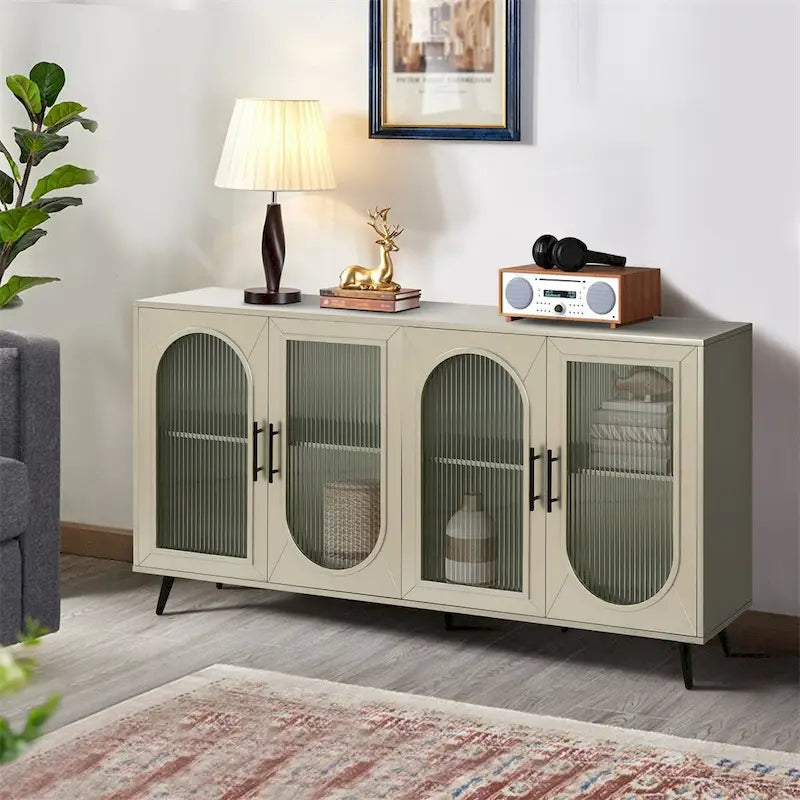 Credenza in Stile Vintage Color Oro Antico con Ante in Vetro, Montaggio per 1 Persona