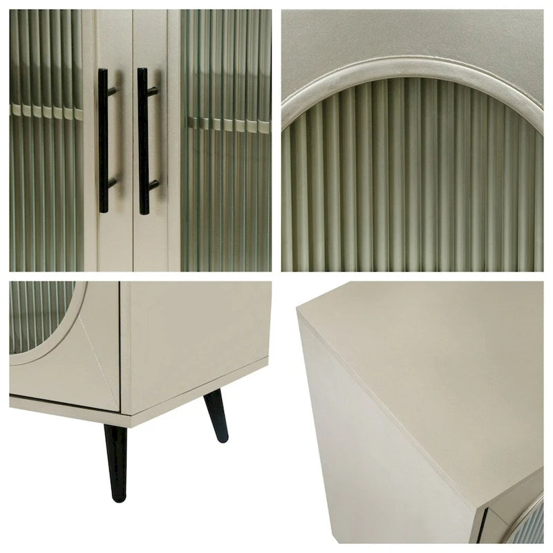 Credenza in Stile Vintage Color Oro Antico con Ante in Vetro, Montaggio per 1 Persona