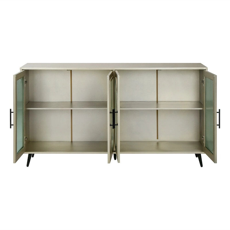 Credenza in Stile Vintage Color Oro Antico con Ante in Vetro, Montaggio per 1 Persona