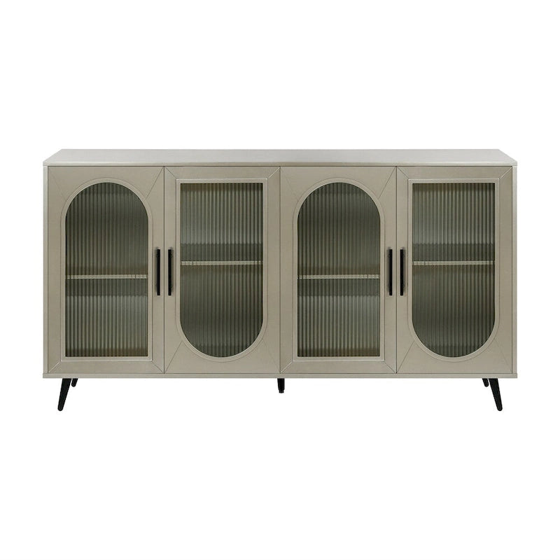 Credenza in Stile Vintage Color Oro Antico con Ante in Vetro, Montaggio per 1 Persona