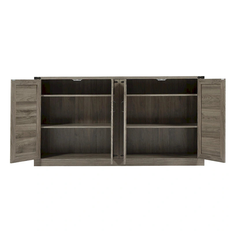 Madia in finto rattan color rovere/grigio pietra con ante a fienile – Montaggio 1 persona