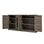 Madia in finto rattan color rovere/grigio pietra con ante a fienile – Montaggio 1 persona