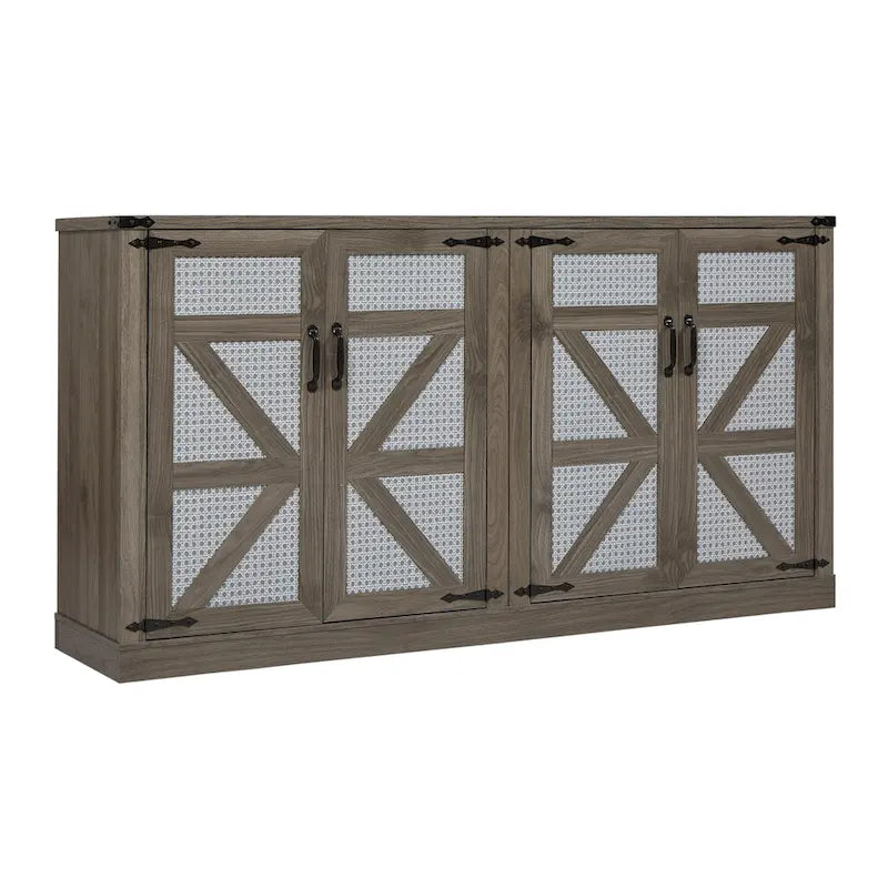 Madia in finto rattan color rovere/grigio pietra con ante a fienile – Montaggio 1 persona