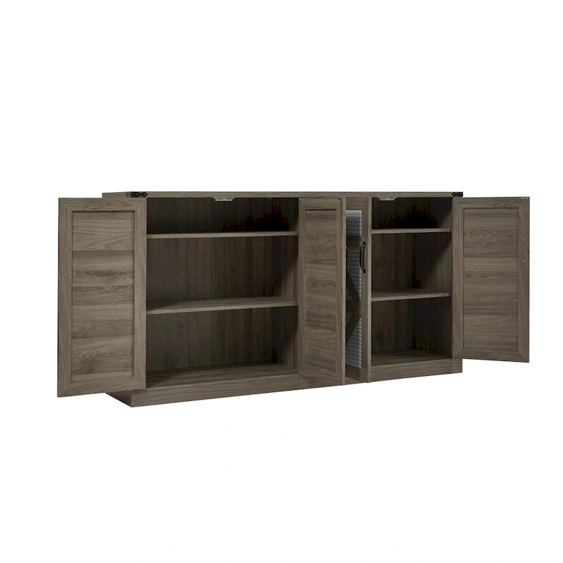 Madia in finto rattan color rovere/grigio pietra con ante a fienile – Montaggio 1 persona