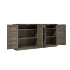 Madia in finto rattan color rovere/grigio pietra con ante a fienile – Montaggio 1 persona