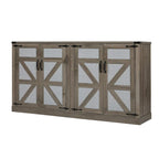 Madia in finto rattan color rovere/grigio pietra con ante a fienile – Montaggio 1 persona