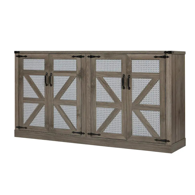 Madia in finto rattan color rovere/grigio pietra con ante a fienile – Montaggio 1 persona