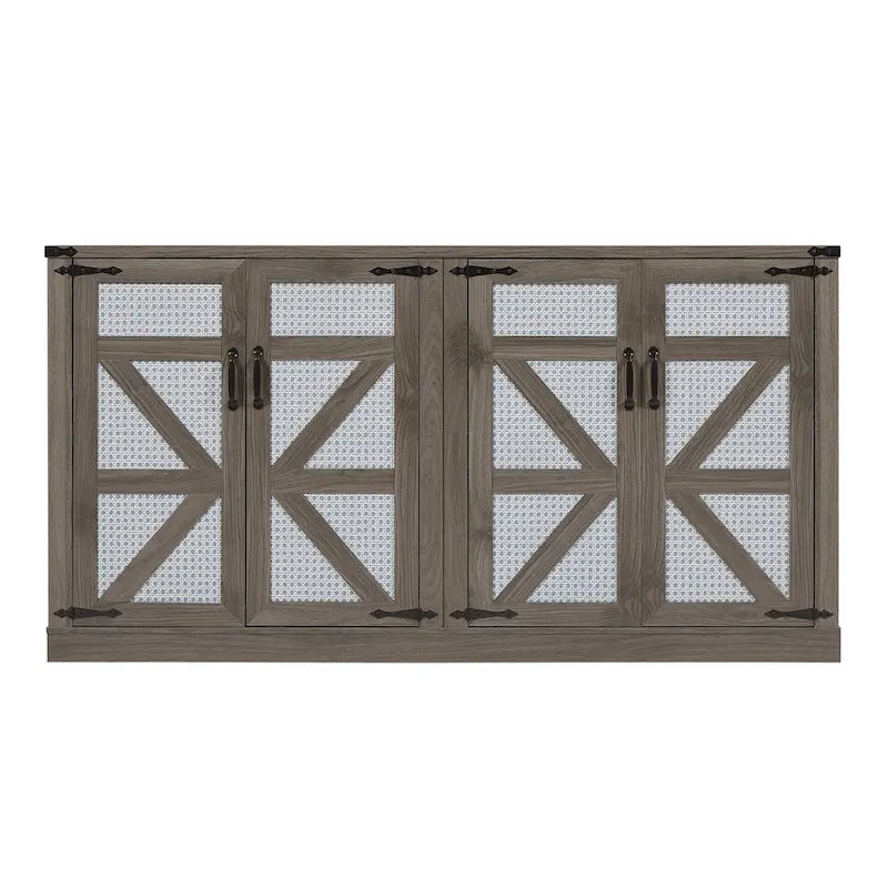 Madia in finto rattan color rovere/grigio pietra con ante a fienile – Montaggio 1 persona