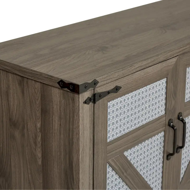 Madia in finto rattan color rovere/grigio pietra con ante a fienile – Montaggio 1 persona
