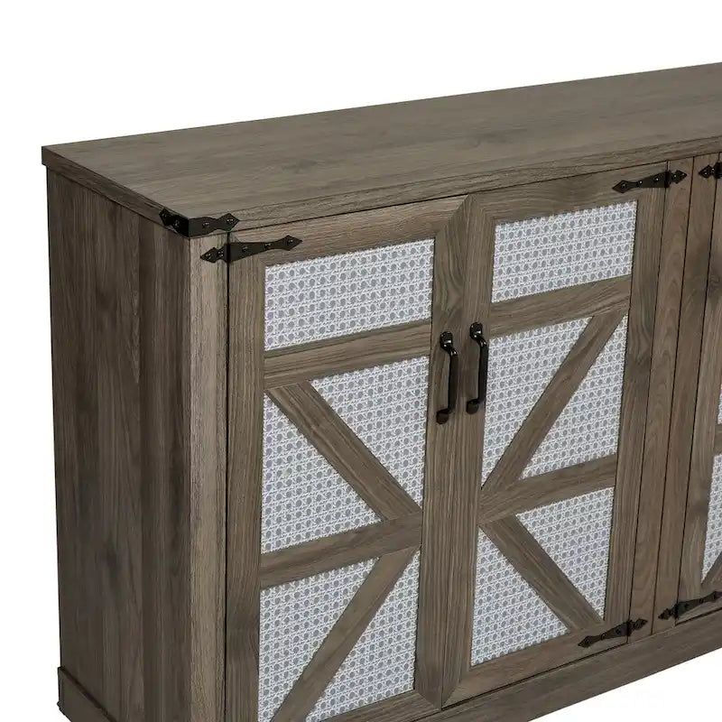 Madia in finto rattan color rovere/grigio pietra con ante a fienile – Montaggio 1 persona